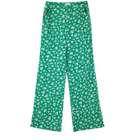 JOANIE CLOTHING Romily Ditsy Floral Print Wide Leg Trousers - Green - Picture 2 of 4